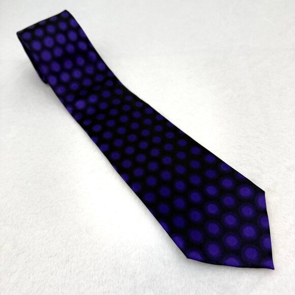 Van Heusen Stain Resistant Circle Pattern Silk Tie Purple Black Regular Traditio - Picture 1 of 5
